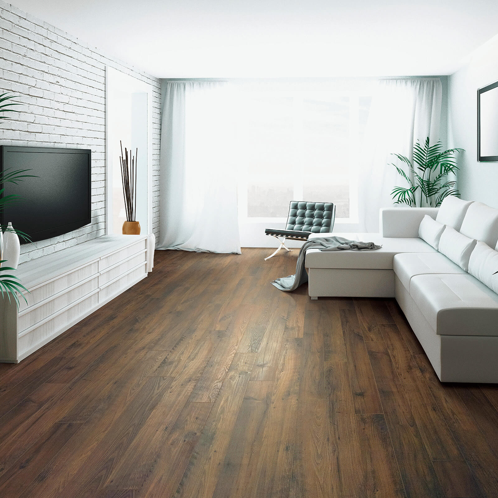 Living room hardwood flooring | Key Carpet Corporation